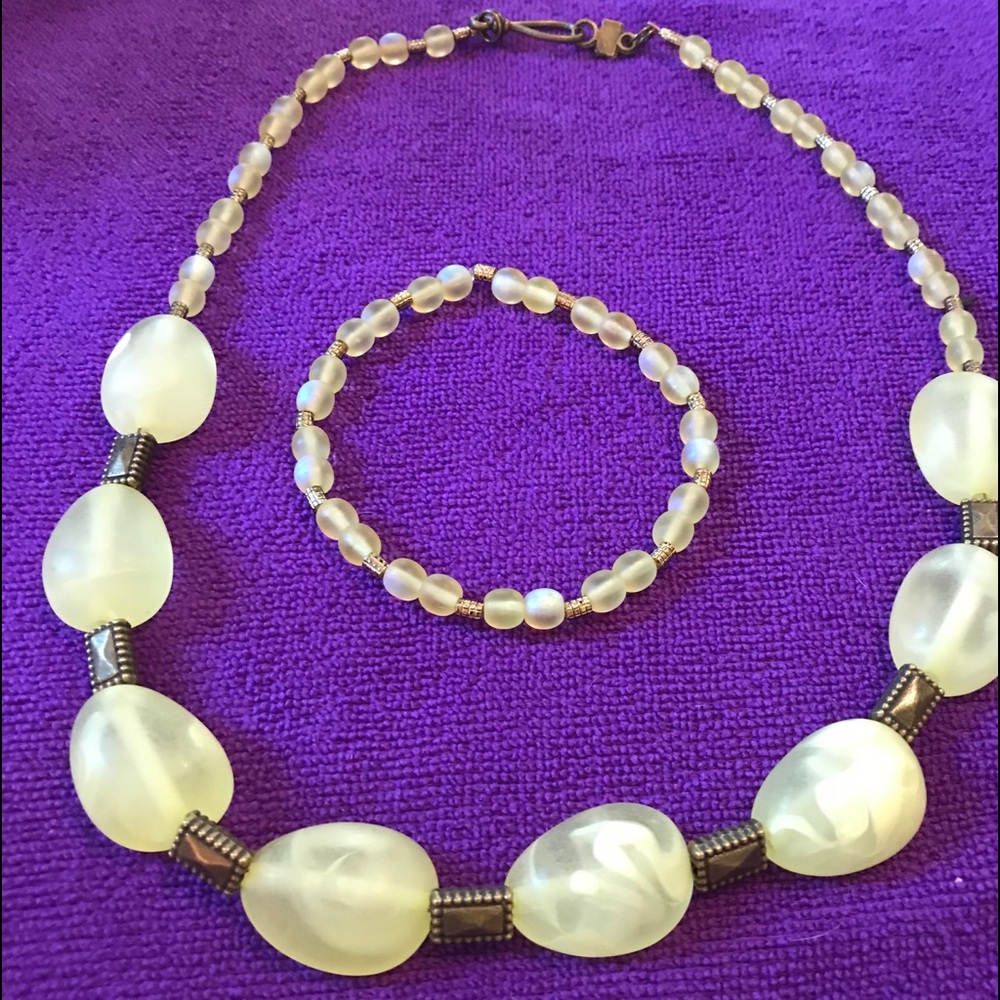 Statement necklace and bracelet set.